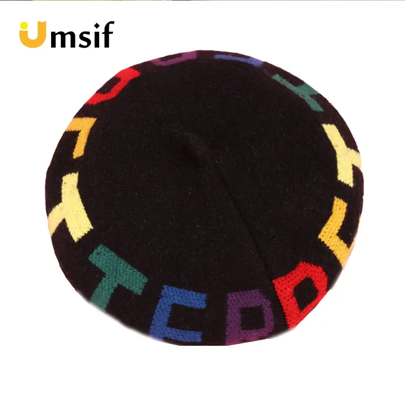 Najtaniej 2019 nowa zimowa damska francuski styl list wełna dzianiny berety kobiety moda ciepły malarz berety kapelusz kobieta czapki czapka