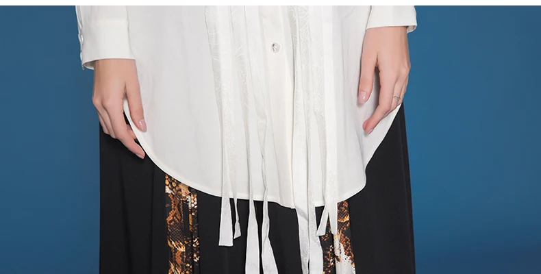 VOA размера плюс Тяжелая шелковая блузка однотонная белая офисная рубашка базовая с длинным рукавом Формальные женские Топы Короткие повседневные с кисточками осенние BSH02101
