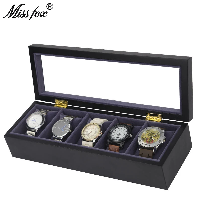 MISSFOX 5 бит высокого качества матовая белая краска деревянная краска ing коробка для часов с небольшой подушкой новые часы Дисплей Коробка для