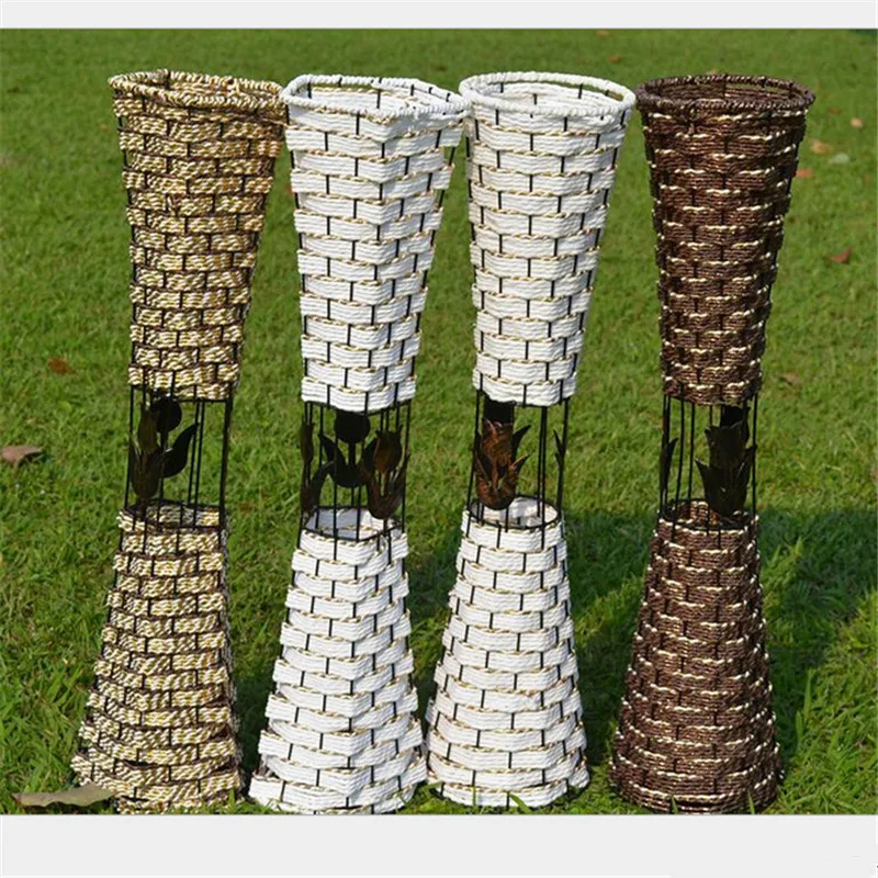 Home Flower French Rattan Iron Vase Round Basket Round Basket Rattan Flower Vase Flowerpots
