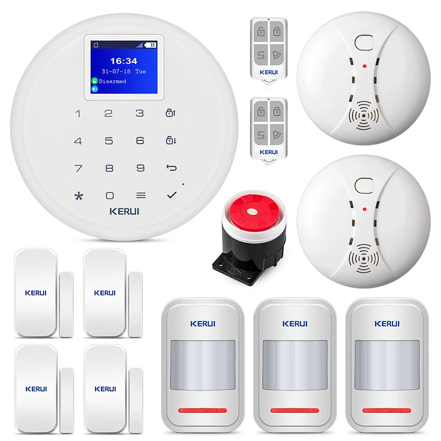 KERUI G17 Home Alarm GSM Security Alarm 1.7 Inch TFT Touch Screen System Smoke detector Motion Detector Door magent Security