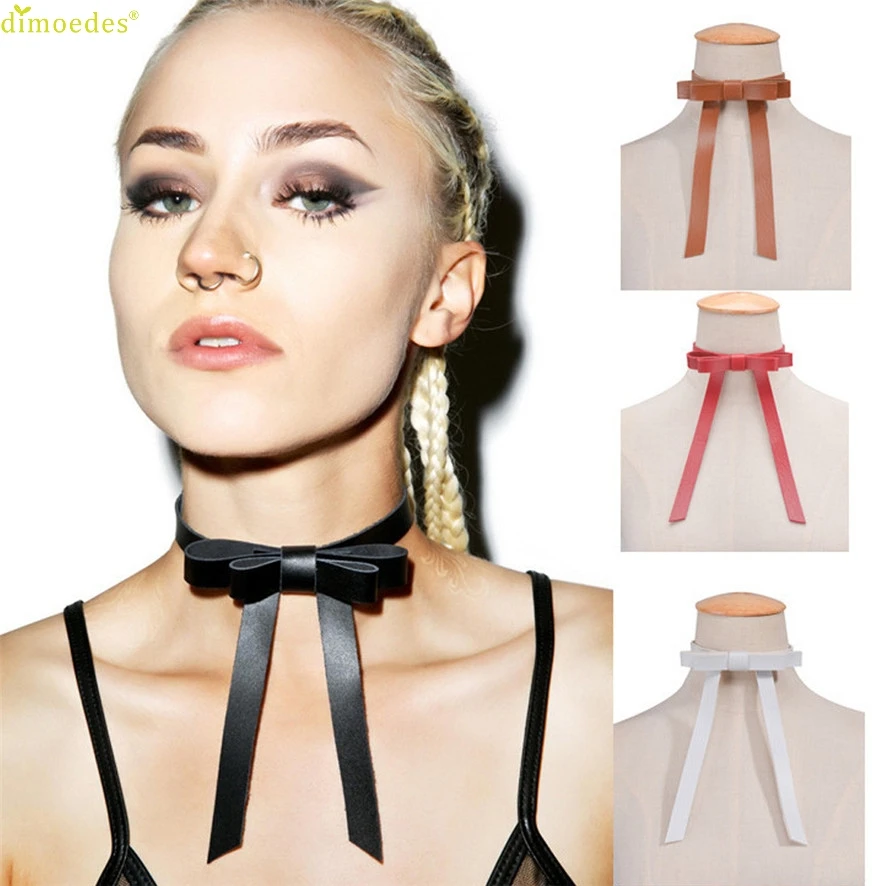 

HOT Brand Women Punk Bow Pu Leather Chain Necklace Collar Choker 252510
