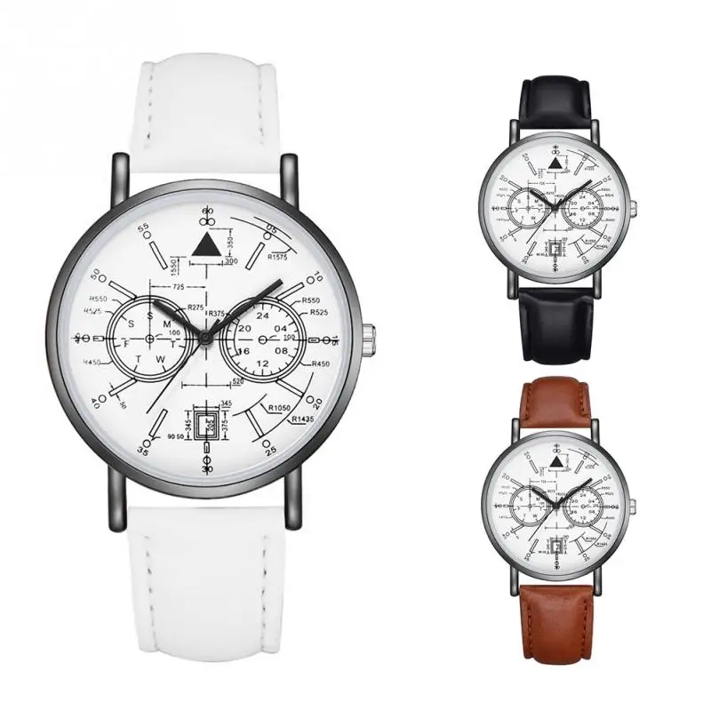 

Fashionable Round Dial Mathematics Pattern Quartz PU Leather Wristwatch
