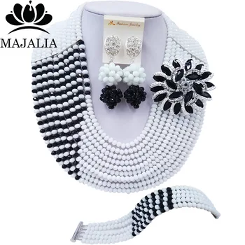 

Majalia Fashion Classic Nigeria Wedding African Beads Jewelry Set White black Crystal Necklace Bridal Jewelry Sets 10CZ0027