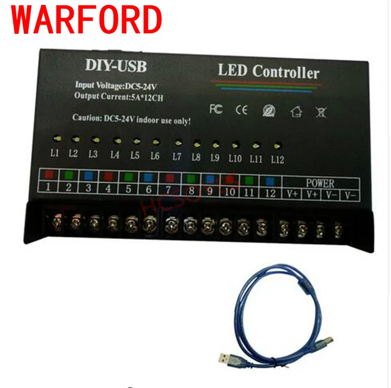 

T-1000S DC5-24V DIY USB Control Dynamic Scanning LED Controller Full Color Display Controller, 5A/10Amper*12Chanel output