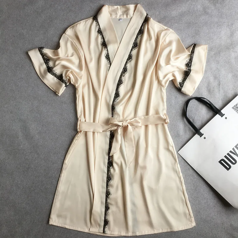 Freshing Summer Lace Sexy Women 1 Pcs Robe Half Sleeve With Belt Female