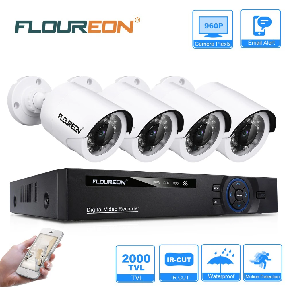 

FLOUREON CCTV Security Camera system 8CH 1080N AHD DVR 4 Outdoor 2000TVL 960P 1.3MP surveillance Camera Security Kit EU