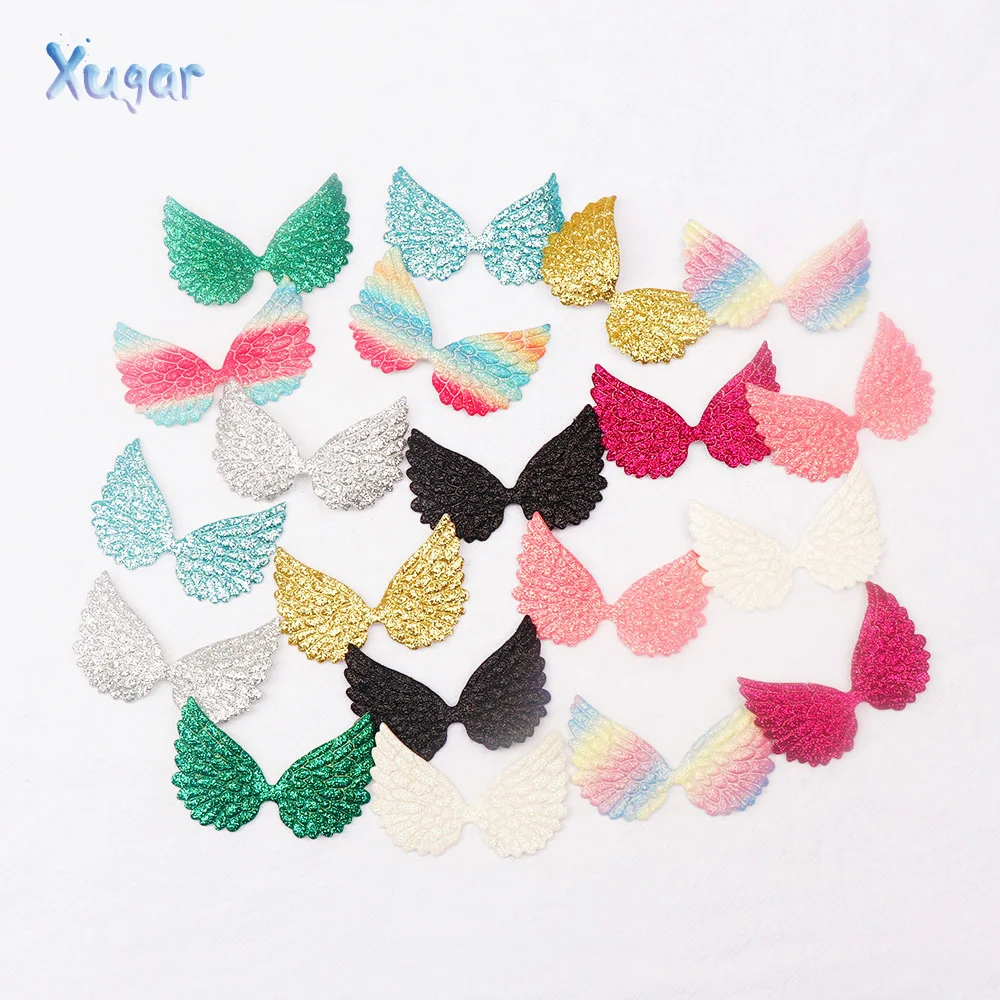 

Xugar 65mm 20pcs Pretty Glitter Angel Wing Appliques Single Sided Glitter Fabric Patches DIY Patch Baby Toy Headwere Accessory