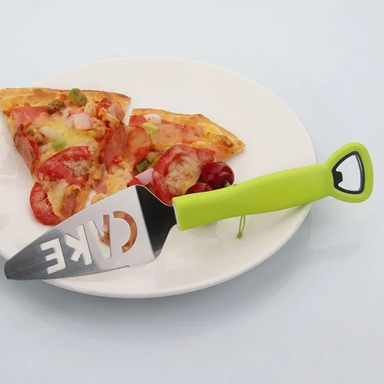 1PC High quality green ABS handle with Stainless Steel cheese knife with wine opener cake tools pizza cheese slicer KX 172 photo