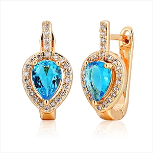 6Colors Pear AAA CZ w/ White CZ Around Gold Color Teardrop Huggies Small Hoop Earrings for Women Jewelry boucle d'oreille - Окраска металла: ocean blue