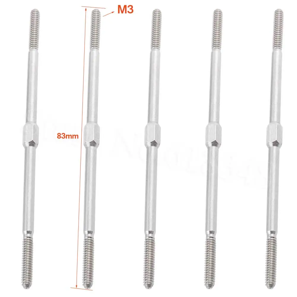 5pcs M3 X 3.25" (83mm) Tie Rod Set Steel Pushrod Hex Thread CW / CCW RC