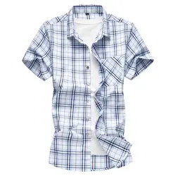 2019 Новая мода мужская летняя рубашка в клетку Повседневное короткий рукав Для мужчин рубашки Slim Fit уличной Для мужчин рубашки плюс Размеры