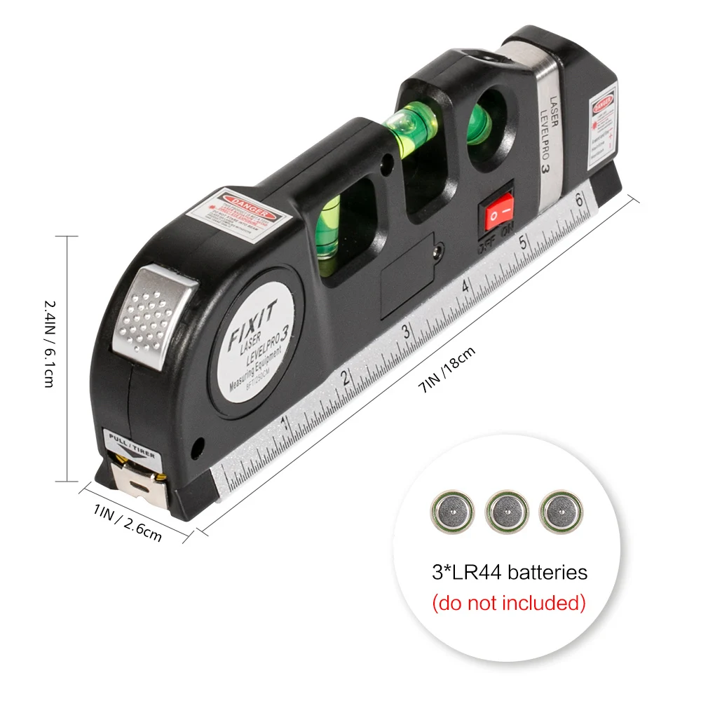Многоцелевой лазерный уровень Горизонт Вертикальная линия измерения 8 футов+ измерительная лента Линейка Отрегулированная стандартные и метрические линейки