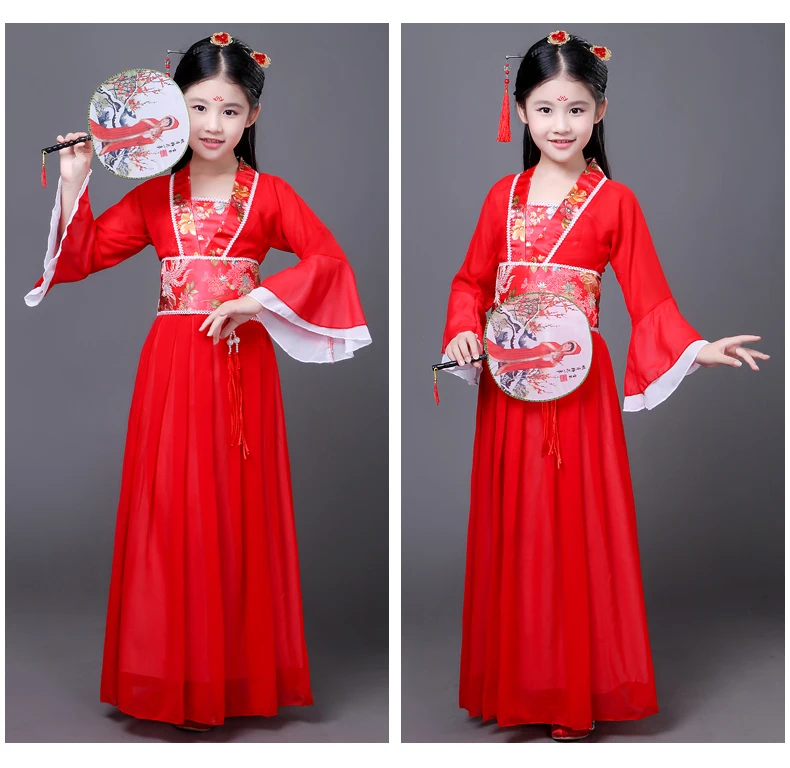 Chinese Hanfu Dress Fairy Folk Dance Costumes For Kids Traditional Chinese Tang Ancient Costume Classical Children Kid Girls