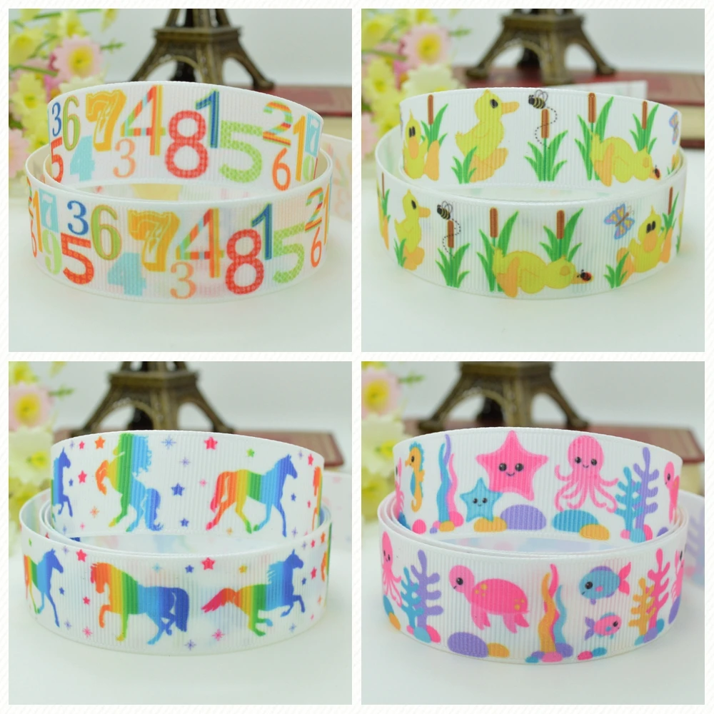 

DUWES 7/8" 22mm 2 5 10 20 50 Yards number duck unicorn starfish Animal Printed grosgrain ribbon hai rbow DIY handmade