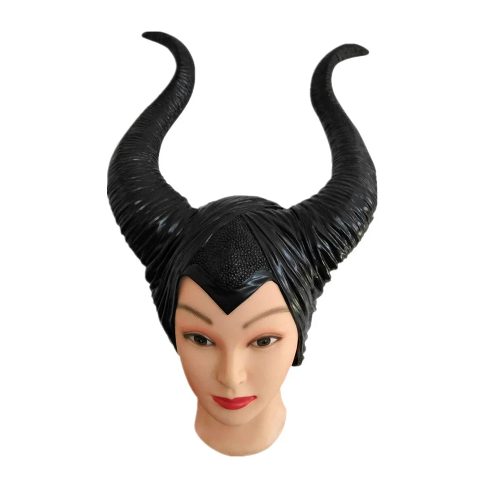 VEVEFHUANG Хэллоуин косплей Maleficent ведьмы рога шляпа головные уборы маска головные уборы шлем Вечерние черные королева Мода из натурального латекса