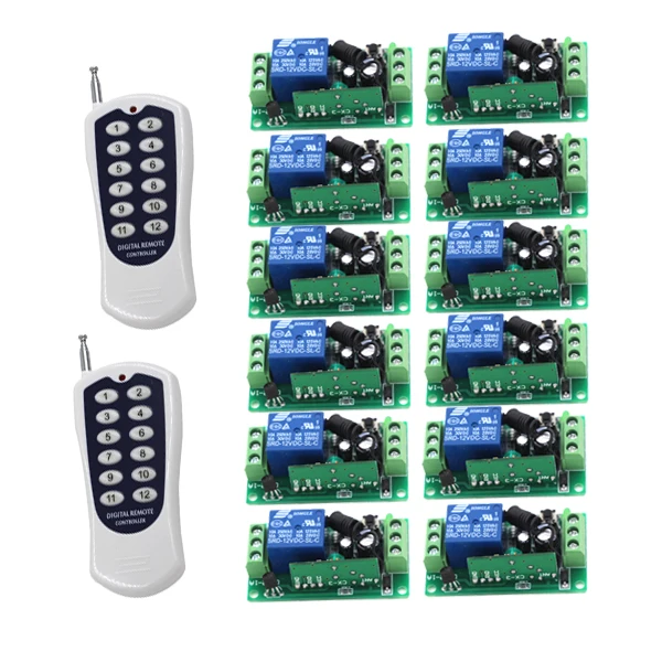 

MITI-DC 12V 10A 1 CH Wireless Remote Control Switch 12Pcs 1CH 10A Relay & 2Pcs 12CH Controller SKU: 5439