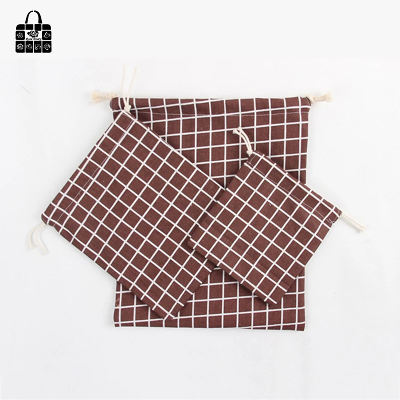 RoseDiary Simple Plaid 100% Cotton Bunch Pocket Travel Accessories Clothing Toys Storage Bag Organizers Bag Multi-Function Bag