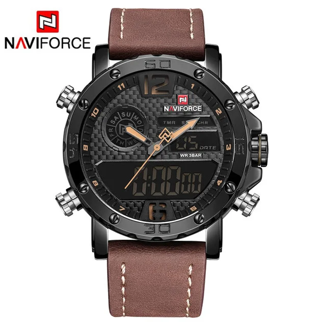  Luxury Brand Men's Watch NAVIFORCE Analog Digital Leather Sports Watches Army Military Watch Men Qu