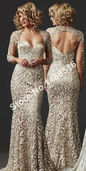 2017 New Fashion Custom Made high Lace Appliques Three Quarter Sexy Trumpet / Mermaid Floor Length Prom Dresses