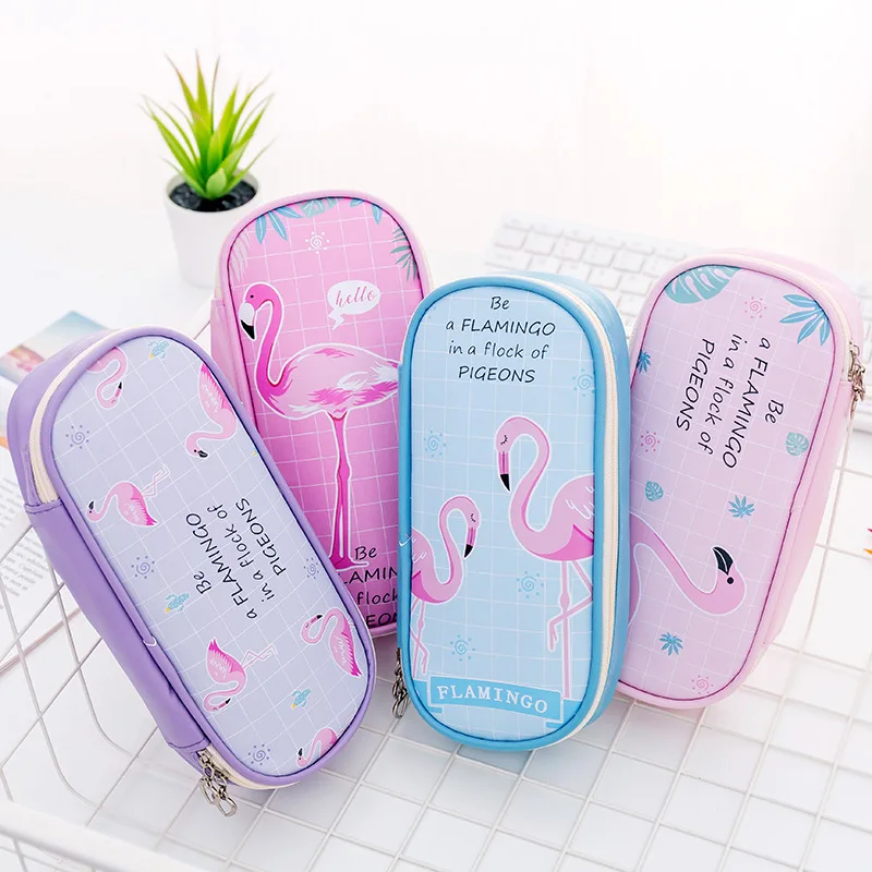 Чехол карандаш в клетку с изображением фламинго kalem kutusu Kawaii estuche escolar чехол из