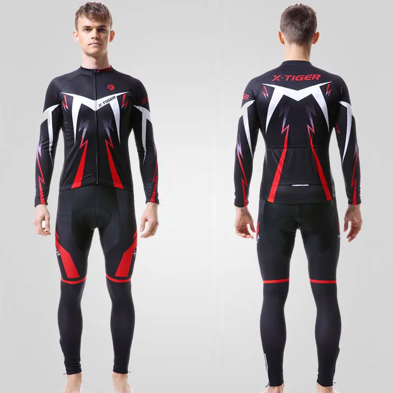 Conjunto de jersey de ciclismo para hombre X-TIGER Ciclismo de manga larga  con pantalones acolchados de gel 5D Conjunto de ropa de ciclismo de  bicicleta de carretera MTB – VastaGo