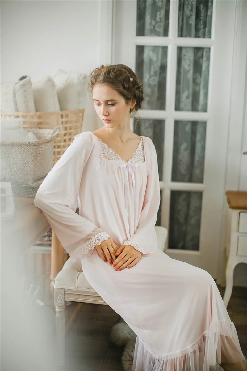 Элегантные ночные рубашки с длинным рукавом, женские ночные платья, пижамы, розовые Хлопковые женские осенние платья размера плюс, ночное белье T38