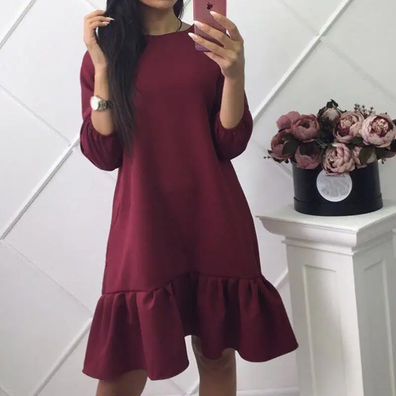 Женское короткое платье с рукавами фонариками оборками и весна осень 2018|dress for|dress