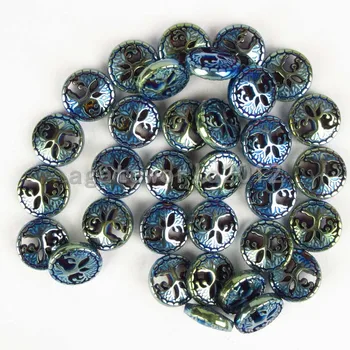 

(Free Shipping) 1Strand 12x4mm Carved Green Hematite Life Of Tree Loose Bead 15.5 inch CJ2019321049