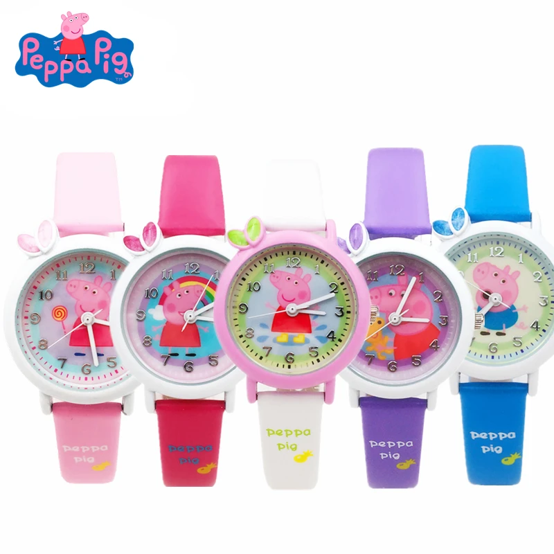 

Peppa Pig Cartoon Figure Watch Toys Children's Electronic Waterproof Watch Leather Strap Quartz Watch of Boys Girl Kids Gift