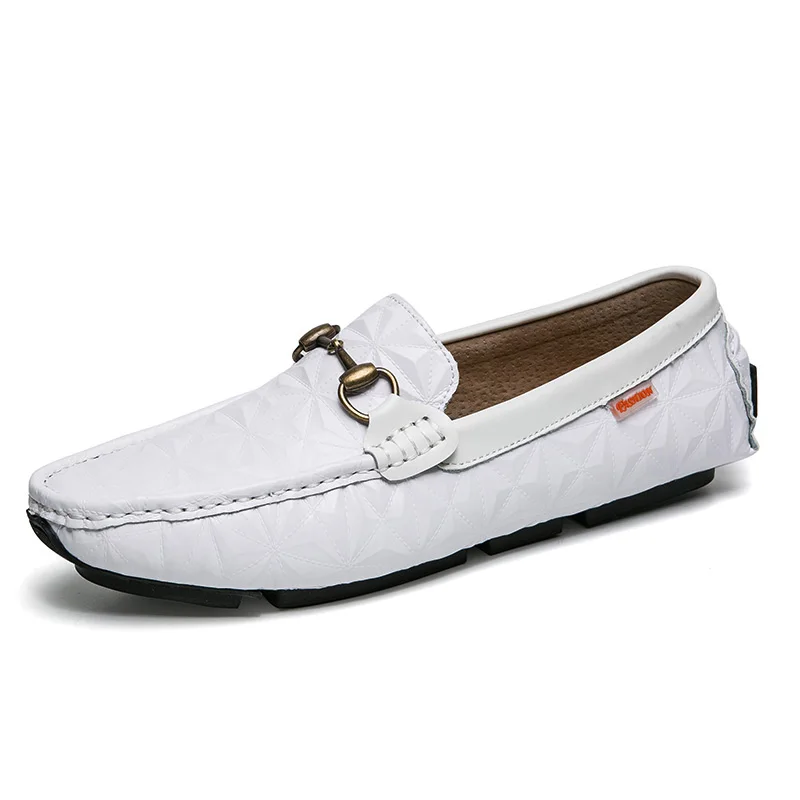 syxy-5806-White Mocassin homme/модные мужские повседневные кожаные туфли-лоферы в британском стиле; мужские мокасины без застежки; Уличная обувь; zapatos hombre; Цвет Синий - Цвет: syxy-5806-White