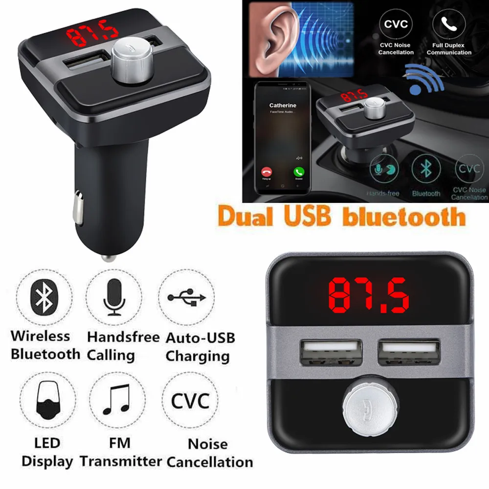 FM Transmitter Aux Modulator Bluetooth Handsfree Car Kit Car Audio MP3 Player with 3.1A Quick Charge Dual USB Car Charger#T2