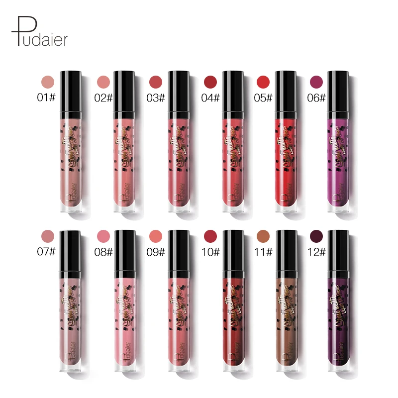 Pudaier 12 Colors Lip Gloss Liquid Lipstick Long Lasting Moisturizing No Fading Matte Velvet Lip Glaze Makeup for Beauty TSLM1