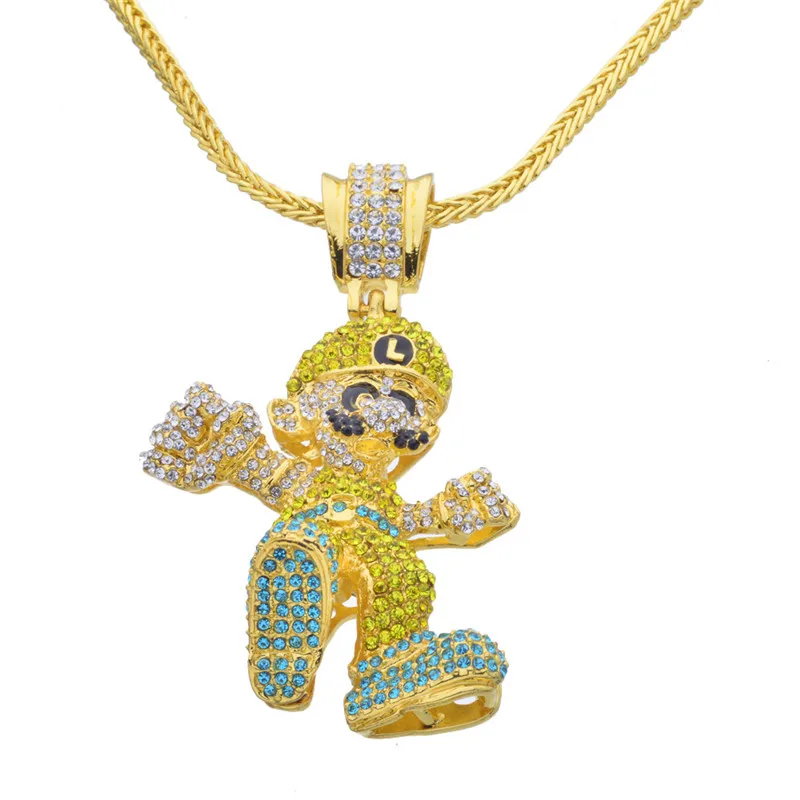 

Hip Hop Iced Out Quavo Choker Full Rhinestone Cartoon Figure Pendent Necklace Present Bling Rapper Jewelry