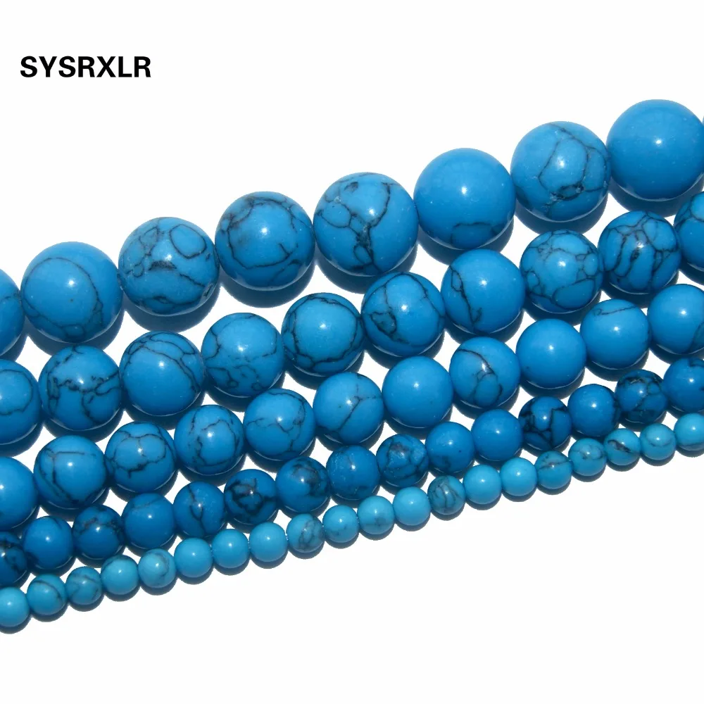

Free Shipping Blue Synthesis Turquoises Stone Round Loose Beads For Jewelry Making DIY Bracelet Necklace Material 4 6 8 10 12 MM