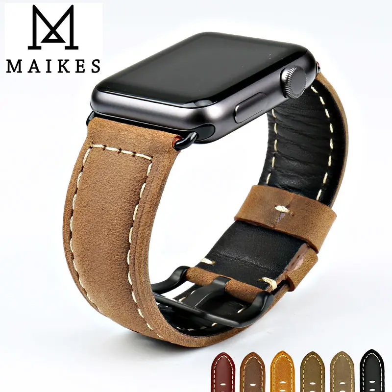 Ремешок MAIKES из воловьей кожи для Apple watch Band 42 мм 38 series 4 3 2 1 iwatch 44 40 мм|strap brown|watch