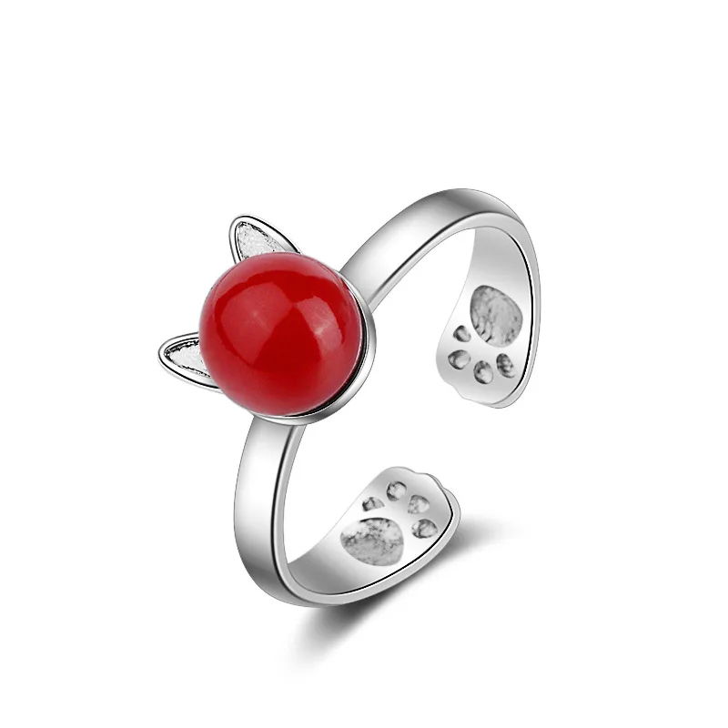 

Promotion 925 sterling silver fashion cute cat animal imitation pearl female party ring ladies`finger open rings jewelry no fade