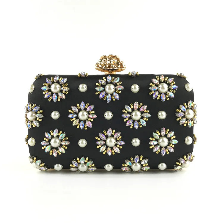 

2018 Vintage Evening Clutch with Shining Pearls and Diamonds, Chain Bag Great for Party and Dating