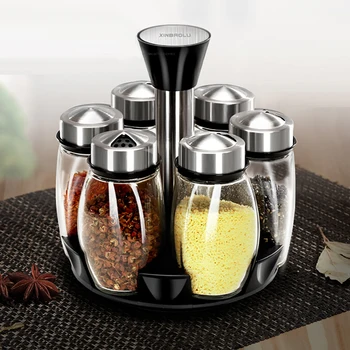 

Rotating Cruet Condiment Seasoning Jars Set for Spices Pepper Sprays Bottles Salt Shakers Holder Kitchen Storage Rack Organizer