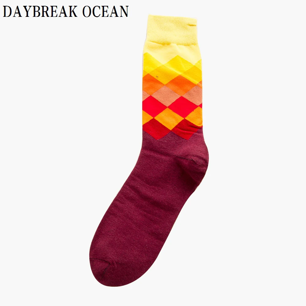 Цветные удобные носки из чесаного хлопка с градиентом размера плюс, мужские повседневные Модные весенне-осенние носки, забавные носки для счастливых мужчин - Цвет: NO8