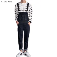 Japan Style Mens Black Denim Overalls For Juniors Vintage Denim Bib Overalls Pants Hip Hop Jeans Homme Suspender Pants Long