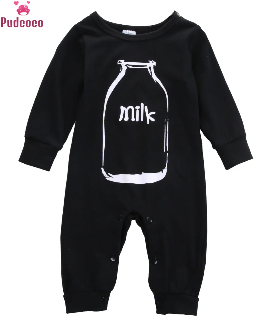 

Infant New born Clothes Baby Boy Girl Rompers Jumpsuits Long Sleeve Cotton Black Milk Pattern Romper Baby Onesie