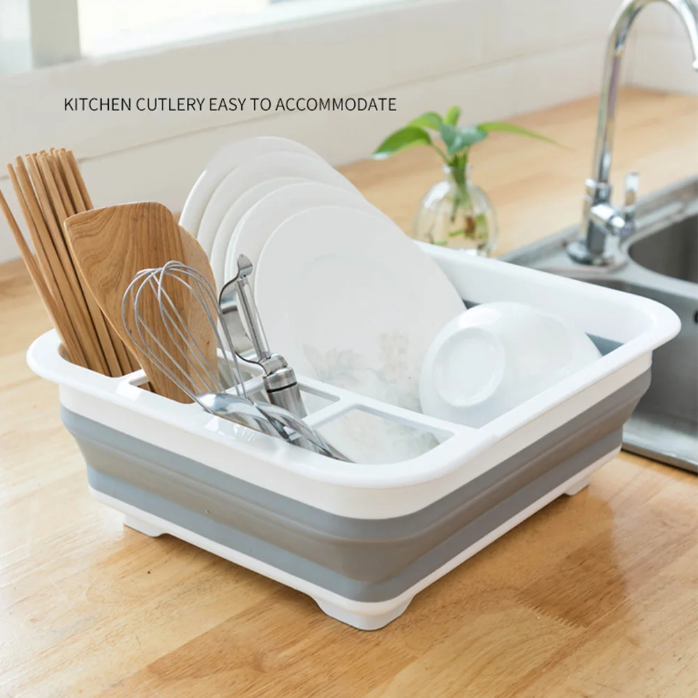 

Bowl Storage Portable Home TPR Organizer Tableware Drying Foldable Utensil Practical Drain Hole Sink Design Kitchen Dish Rack