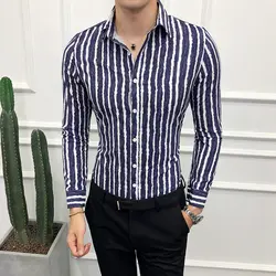Британский стиль Рубашка в полоску Для мужчин Фирменная Новинка приталенный смокинг Повседневное Бизнес праздничная одежда с длинным