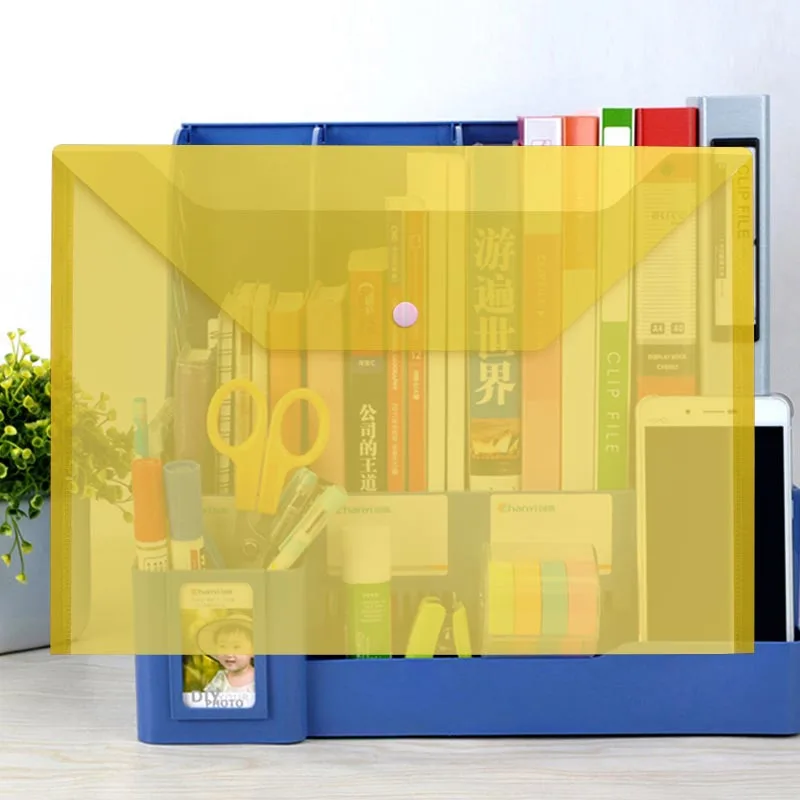 20PCS Yellow 20 шт пластиковые конверты-пластиковый конверт с кнопки пластиковые папки премиум качества папка для документов A4 Размеры - Цвет: 20PCS Yellow