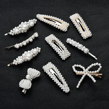 

Girls Hairpin BB Clip Children Head Jewelry INS Pearl Beaded Hairpin Barrettes Mixed Items 10pcs/pack Hairwear Golden Color Hot