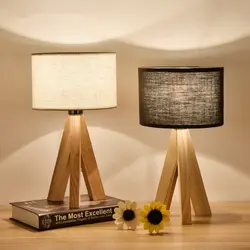 Светодио дный деревянный настольная лампа Ткань абажур дерево прикроватные настольные лампы современной книжной лампы E27 110 V 220 V для