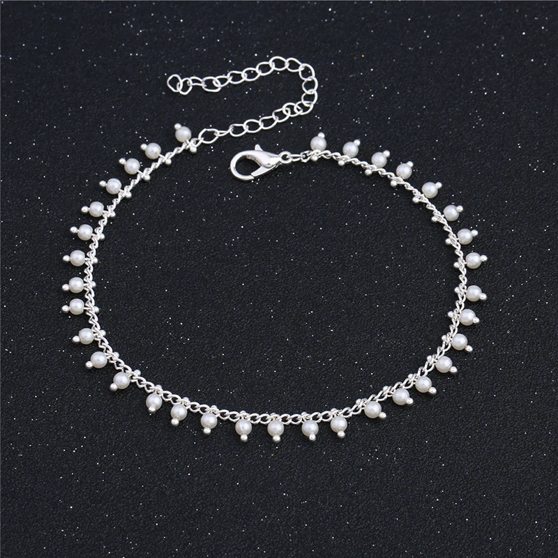 Модные милые серебристые женские браслеты для щиколотки бижутерия ручной работы пляж круглый кулон белый браслет на ногу из бисера Свадебные украшения подарок 5B134