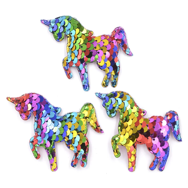 

16Pcs 65mm Glitter Rainbow Sequins Unicorn Appliques Padded Patches for Clothes Sew On Cloth Stickers Decoration Accessories F45