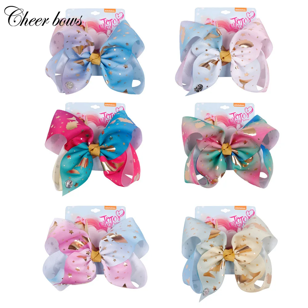

8 Inch Large Mermaid Hair Bow Ombre Ribbon HairBows For Girls Handmade Bow-knot Rainbow Ribbon Hair Bows Kids Hair Accessories